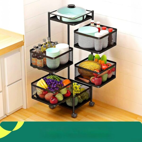 5 Tier Rotating Fruit Vegetable Storage Basket Kitchen Rack - Image 2